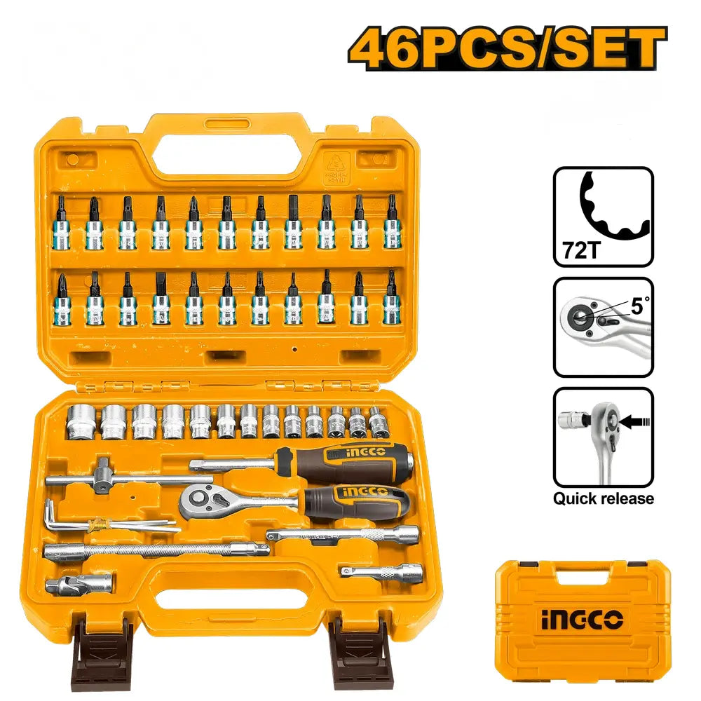 46 pcs Socket Wrench Set 1/4"Drive Metric Mechanic Tools