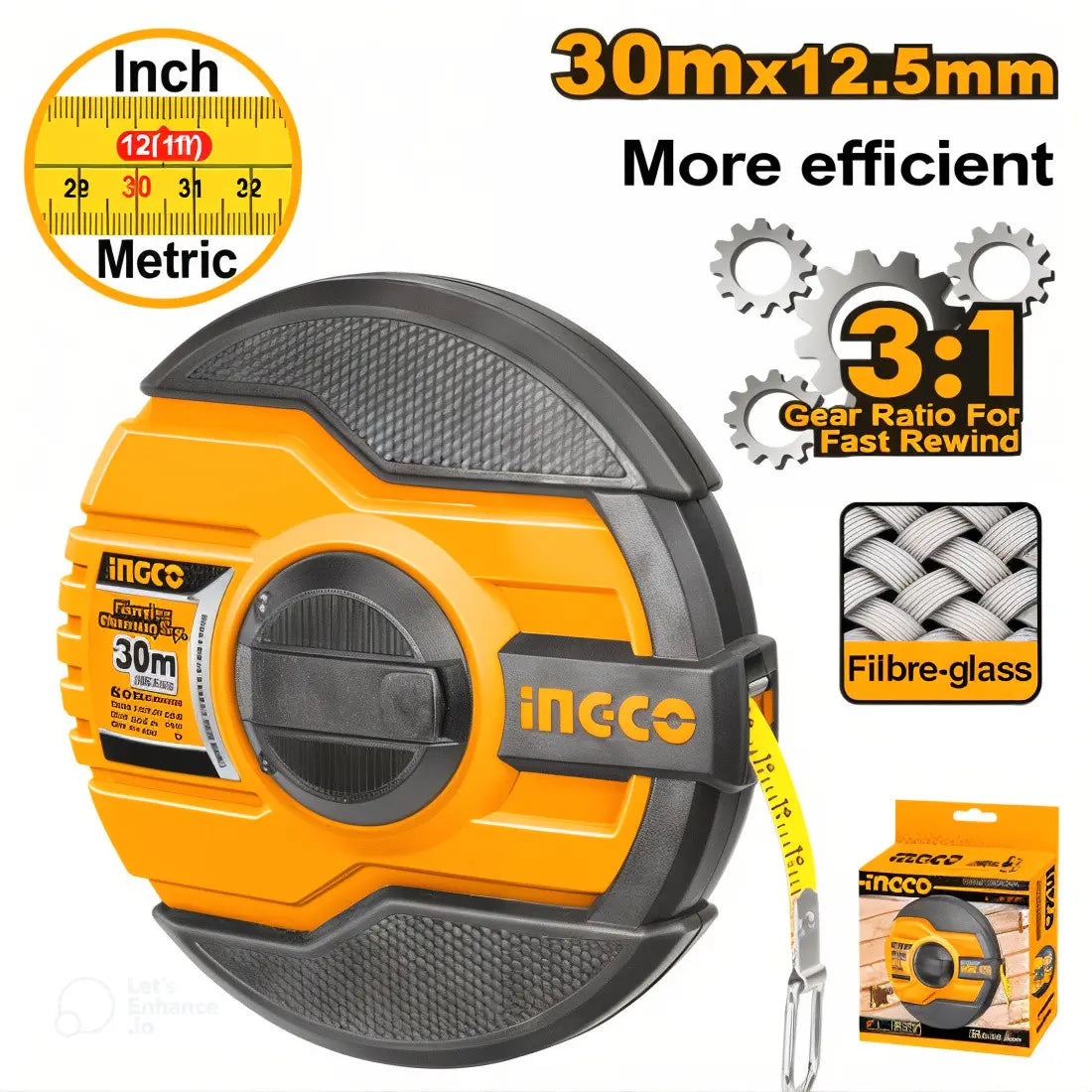 Ingco Fibreglass Measuring Tape 30Mx12.5MM